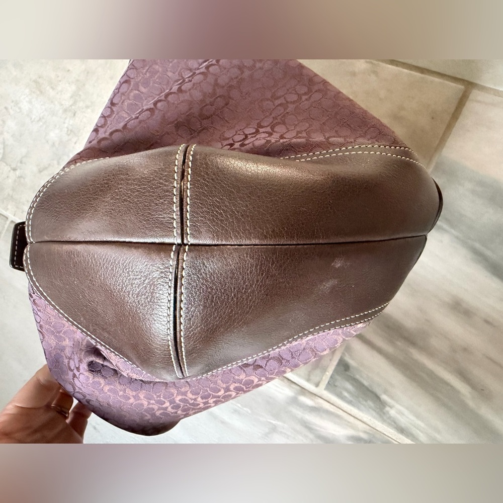 Y2K Vintage Coach Soho Hobo Shoulder Bag Purple Jacquard Brown Leather EUC - Picture 2 of 11